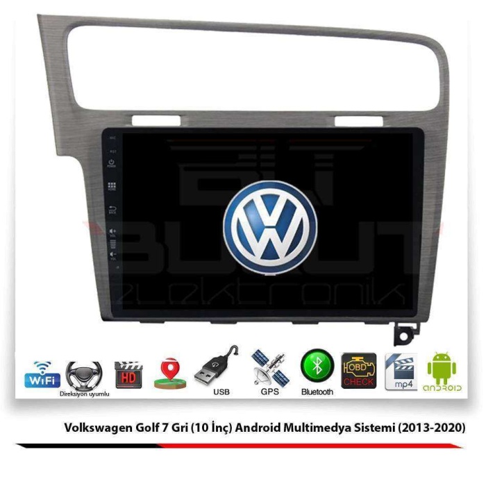 Volkswagen Golf 7 (10 İnç) Gri Android Multimedya Sistemi (2013-2020) 4 GB Ram 32 GB Hafıza 8 Çekirdek Necvox Evervox BRC