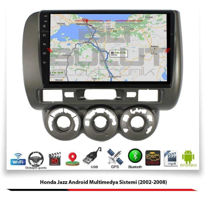 Honda Jazz Android Multimedya Sistemi (2002-2008) 2 GB Ram 16 GB Hafıza 8 Çekirdek İphone CarPlay Android Auto 11 Navigatör