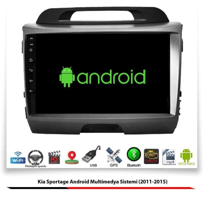 Kia Sportage Android Multimedya Sistemi (2011-2015) 2 GB Ram 16 GB Hafıza 8 Çekirdek İphone CarPlay Android Auto 11 Navigatör