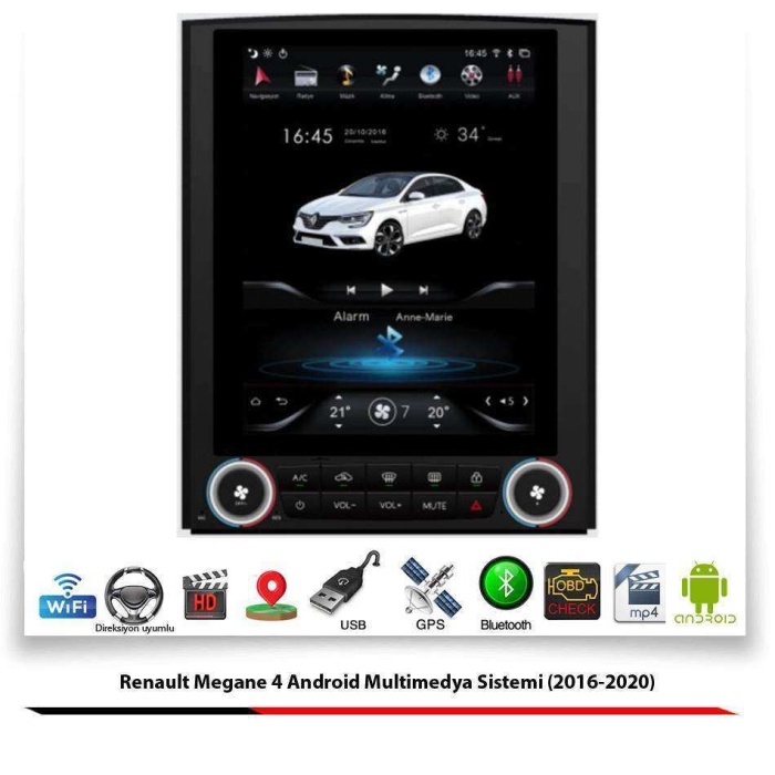 Renault Megane 4 Tesla Android Multimedya Sistemi (2016-2020)4 GB Ram 32 GB Hafıza 8 Çekirdek Newfron