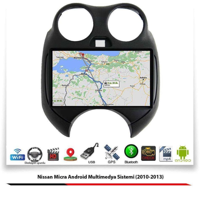 Nissan Micra Android Multimedya Sistemi (2010-2013) 1 GB Ram 16 GB Hafıza 4 Çekirdek Navibox