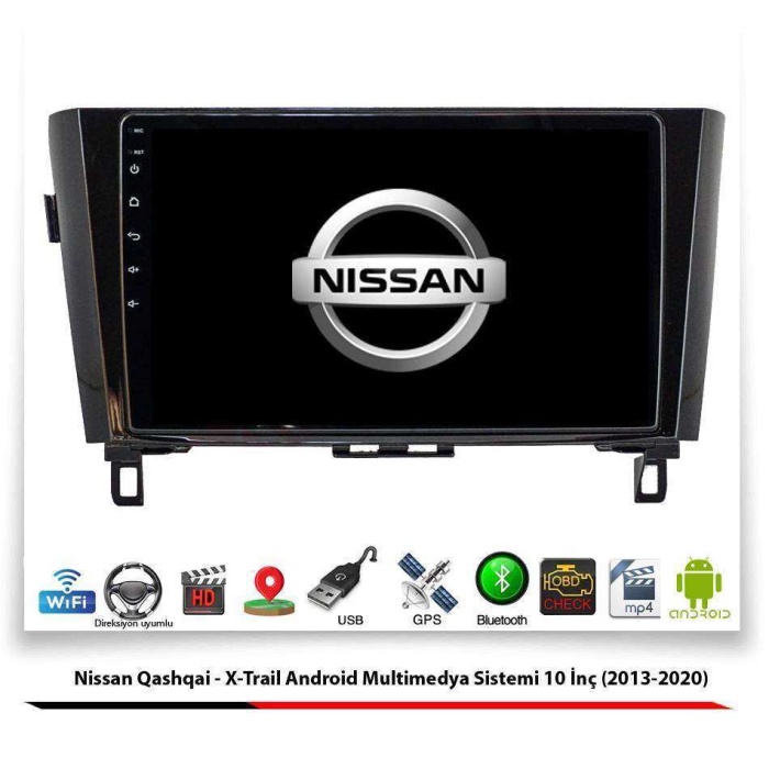 Nissan Qashqai Android Multimedya Sistemi 10 İnç (2013-2020) 2 GB Ram 16 GB Hafıza 4 Çekirdek Navigatör