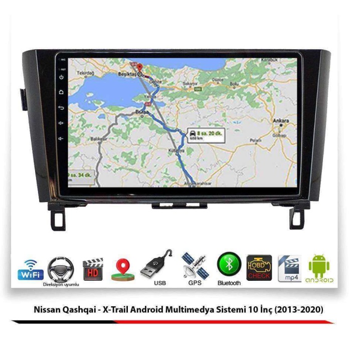 Nissan Qashqai Android Multimedya Sistemi 10 İnç (2013-2020) 2 GB Ram 16 GB Hafıza 8 Çekirdek Navigatör