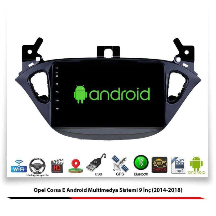 Opel Corsa E Android Multimedya Sistemi 9 İnç (2014-2018) 1 GB Ram 16 GB Hafıza 4 Çekirdek Navibox