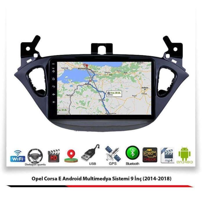 Opel Corsa E Android Multimedya Sistemi 9 İnç (2014-2018) 4 GB Ram 32 GB Hafıza 8 Çekirdek Necvox Evervox BRC