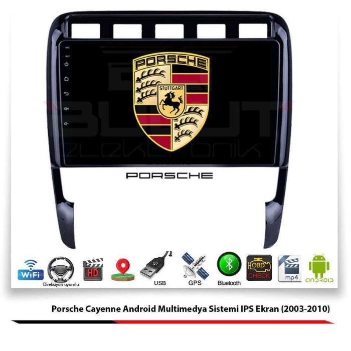 Porsche Cayenne Android Multimedya Sistemi 10 İnç (2003-2010) 4 GB Ram 64 GB Hafıza 8 Çekirdek Nakamichi Japon Markası