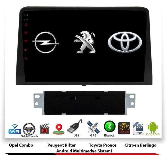 Opel Combo Android Multimedya Sistemi 10 İnç 2 GB Ram 16 GB Hafıza 8 Çekirdek Necvox Evervox BRC