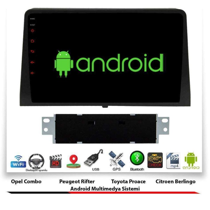 Opel Combo Android Multimedya Sistemi 10 İnç 2 GB Ram 16 GB Hafıza 8 Çekirdek Necvox Evervox BRC
