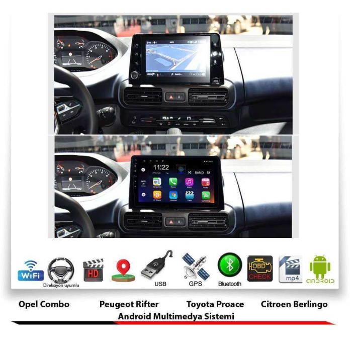 Opel Combo Android Multimedya Sistemi 10 İnç 2 GB Ram 16 GB Hafıza 8 Çekirdek Necvox Evervox BRC