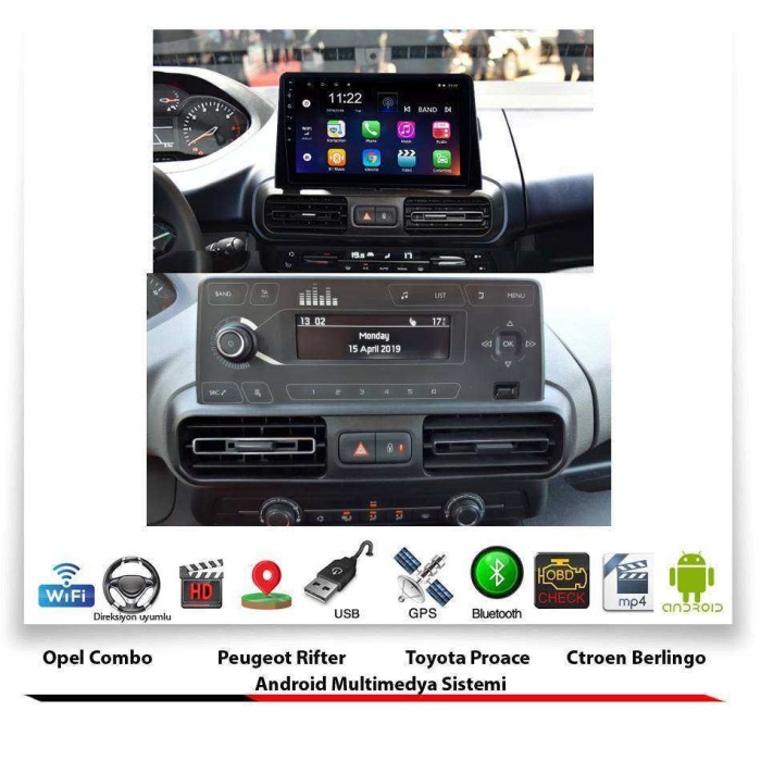 Opel Combo Android Multimedya Sistemi 10 İnç1 GB Ram 16 GB Hafıza 8 Çekirdek Navibox