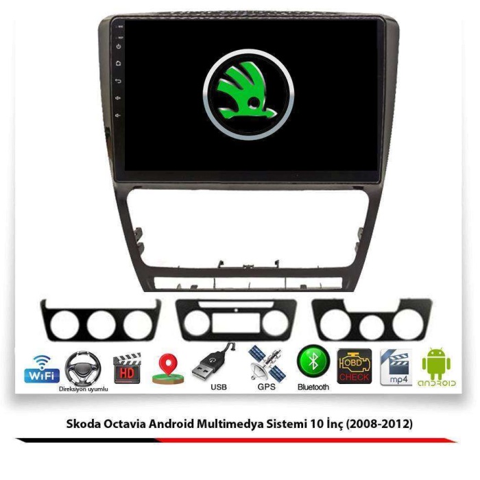 Skoda Octavia Android Multimedya Sistemi 10 İnç (2008-2012) 3 GB Ram 32 GB Hafıza 8 Çekirdek İphone CarPlay Navigatör