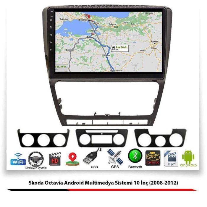Skoda Octavia Android Multimedya Sistemi 10 İnç (2008-2012) 2 GB Ram 16 GB Hafıza 8 Çekirdek İphone CarPlay Android Auto 11 Navigatör
