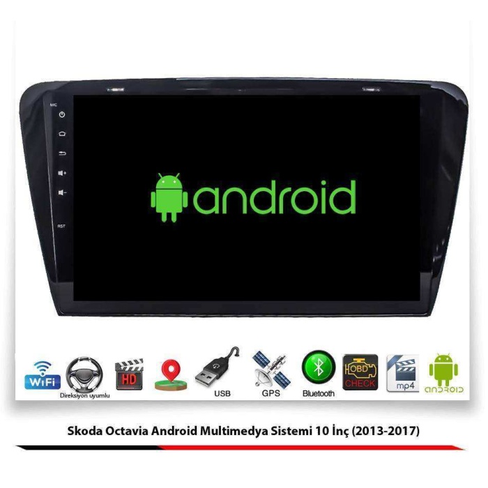 Skoda Octavia Android Multimedya Sistemi 10 İnç (2013-2017) 3 GB Ram 32 GB Hafıza 8 Çekirdek İphone CarPlay Navigatör