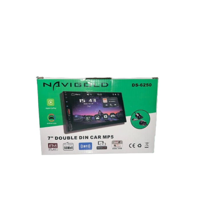 Navigold DS-6250 7 MP5 Oynatıcı, FM Tuner, Bluetooth, Apple CarPlay, Android Auto, Çift USB, Geri Görüş Kamerası Dahil Double Teyp