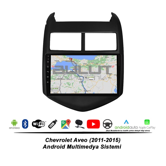 Chevrolet Aveo Android Multimedya Sistemi (2011-2015) 2 GB Ram 32 GB Hafıza 4 Çekirdek İphone CarPlay Android Auto Soundway Sungate