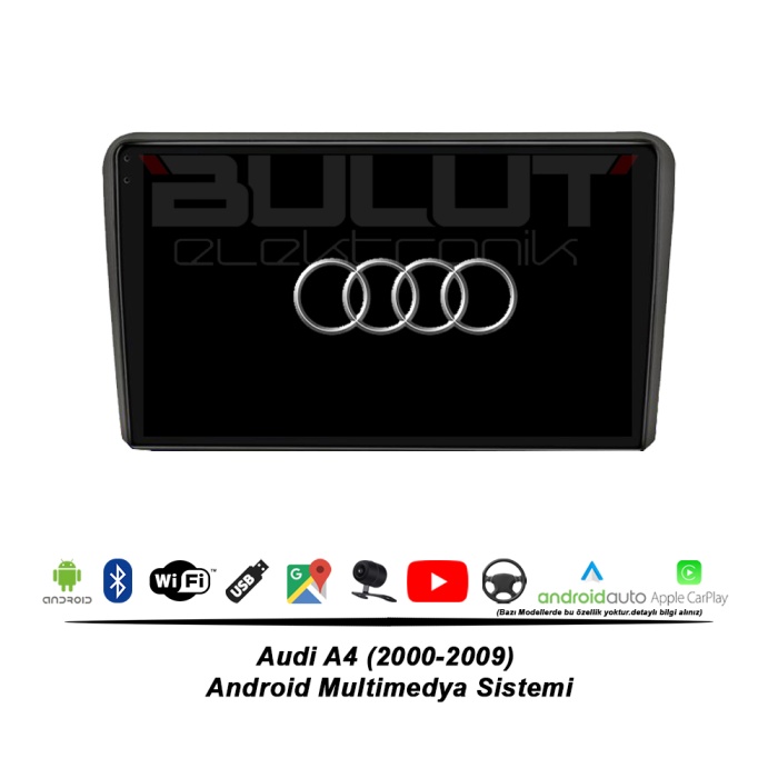 Audi A4 Android Multimedya Sistemi (2000-2009) 3 GB Ram 32 GB Hafıza 4 Çekirdek İphone CarPlay Android Auto Newfron Navera