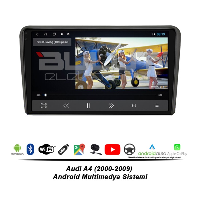 Audi A4 Android Multimedya Sistemi (2000-2009) 2 GB Ram 32 GB Hafıza 4 Çekirdek İphone CarPlay Android Auto Navimex Fimex