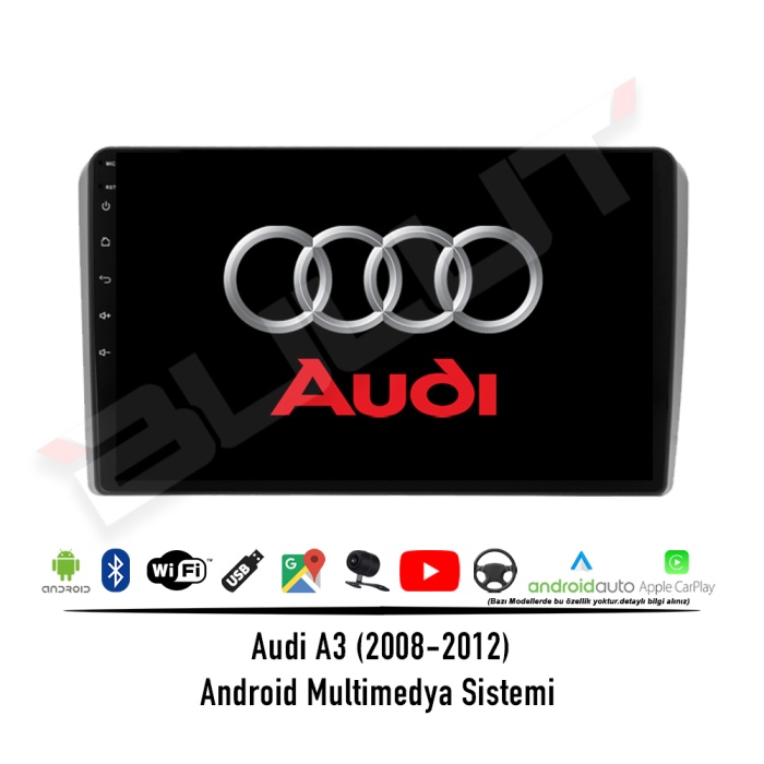 Audi A3 Android Multimedya Sistemi (2008-2012) 2 GB Ram 32 GB Hafıza 4 Çekirdek İphone CarPlay Android Auto Navigold