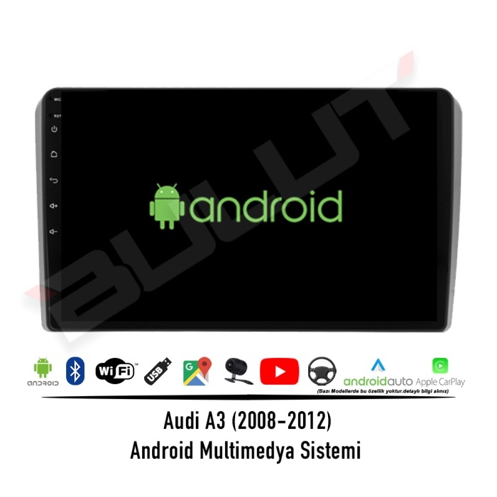 Audi A3 Android Multimedya Sistemi (2008-2012) 2 GB Ram 32 GB Hafıza 4 Çekirdek İphone CarPlay Android Auto FOR-X Jameson