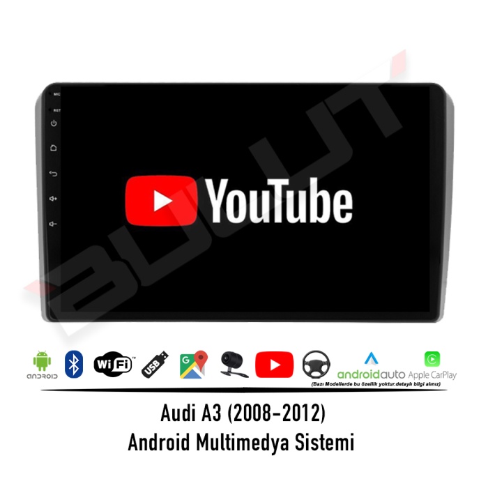 Audi A3 Android Multimedya Sistemi (2008-2012) 2 GB Ram 32 GB Hafıza 4 Çekirdek İphone CarPlay Android Auto Navibox