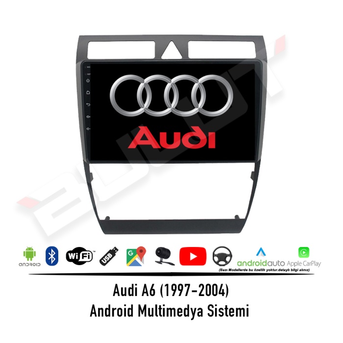 Audi A6 Android Multimedya Sistemi (1997-2004) 2 GB Ram 32 GB Hafıza 4 Çekirdek İphone CarPlay Android Auto Soundway Sungate