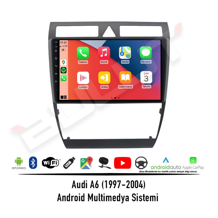 Audi A6 Android Multimedya Sistemi (1997-2004) 2 GB Ram 32 GB Hafıza 4 Çekirdek İphone CarPlay Android Auto Navibox