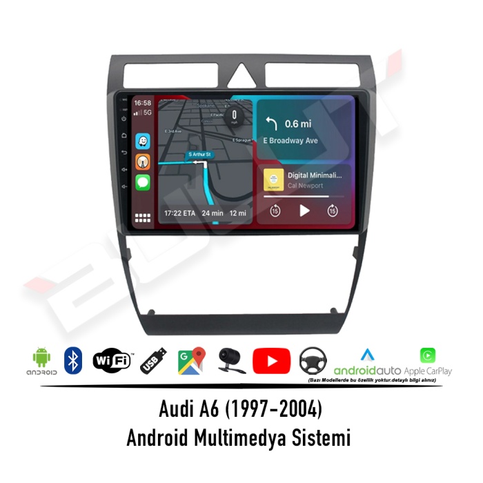 Audi A6 Android Multimedya Sistemi (1997-2004) 2 GB Ram 32 GB Hafıza 8 Çekirdek İphone CarPlay Android Auto Pıoneer Roadstar Seri