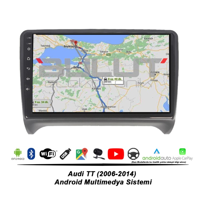 Audi TT Android Multimedya Sistemi (2006-2014) 2 GB Ram 32 GB Hafıza 4 Çekirdek İphone CarPlay Android Auto Nakamichi