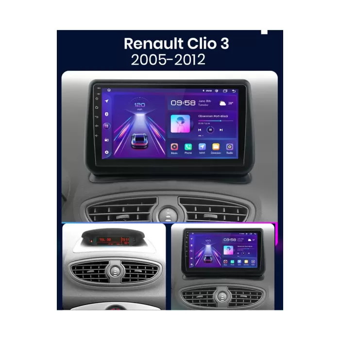 Renault Clıo 3 Android Multimedya Sistemi (2006-2014) 2 GB Ram 32 GB Hafıza 8 Çekirdek İphone CarPlay Android Auto Navigatör