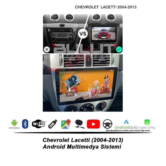 Chevrolet Lacetti Android Multimedya Sistemi (2004-2013) 2 GB Ram 32 GB Hafıza 4 Çekirdek İphone CarPlay Android Auto Cadence Soundstream Pyle