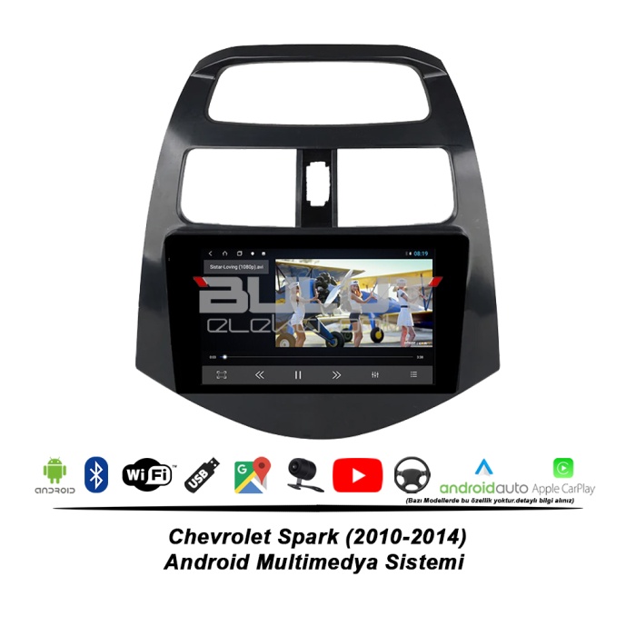 Chevrolet Spark Android Multimedya Sistemi (2010-2014) 2 GB Ram 32 GB Hafıza 4 Çekirdek İphone CarPlay Android Auto Soundway Sungate