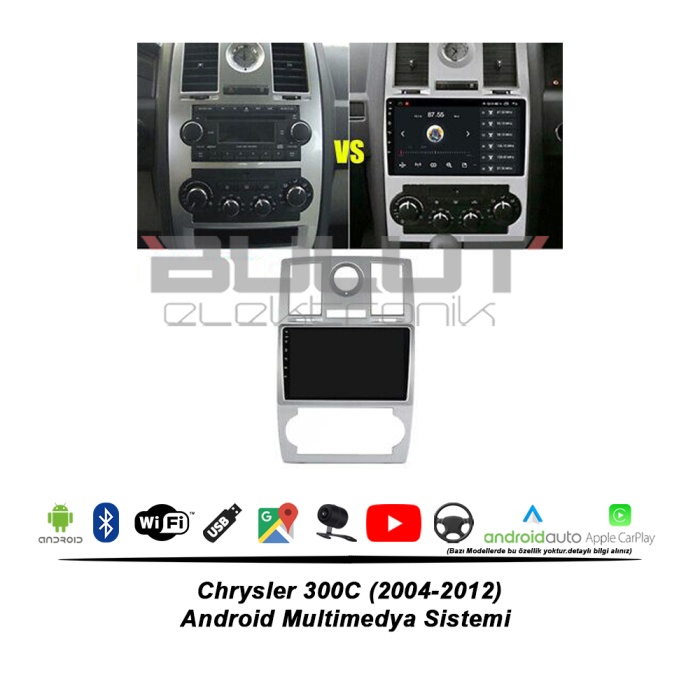 Chrysler 300C Android Multimedya Sistemi (2004-2012) 2 GB Ram 32 GB Hafıza 8 Çekirdek İphone CarPlay Android Auto  Navigatör Premium Series