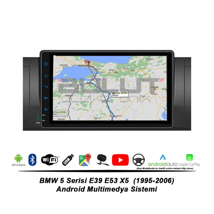 BMW 5 Serisi E39 E53 X5 Android Multimedya Sistemi (1995-2006) 2 GB Ram 32 GB Hafıza 8 Çekirdek İphone CarPlay Android Auto  Navigatör Premium Series