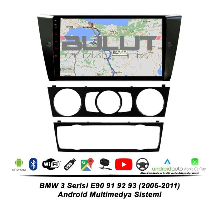 BMW 3 Serisi E90 91 92 93 Android Multimedya Sistemi (2005-2011) 2 GB Ram 32 GB Hafıza 4 Çekirdek İphone CarPlay Android Auto Navigold
