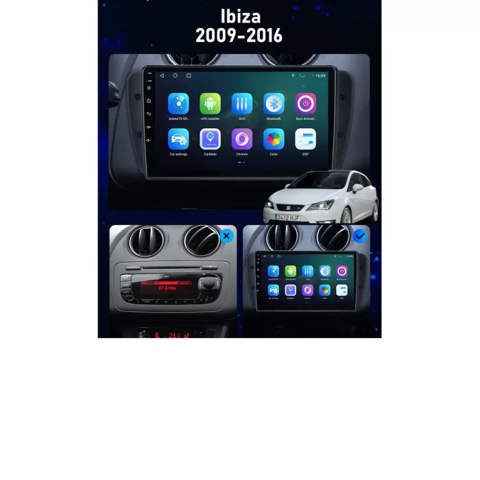 Seat Ibiza Mk4 Android Multimedya Sistemi (2008–2019) 2 GB Ram 32 GB Hafıza 4 Çekirdek İphone CarPlay Android Auto Necvox Evervox BRC