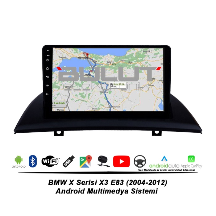 BMW X Serisi X3 E83 Android Multimedya Sistemi (2004-2012) 2 GB Ram 32 GB Hafıza 4 Çekirdek İphone CarPlay Android Auto Navigatör
