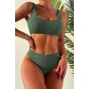 Boefje  Özel Fitilli Kumaş Yüksek Bel Tankini Bikini Takım Yeşil