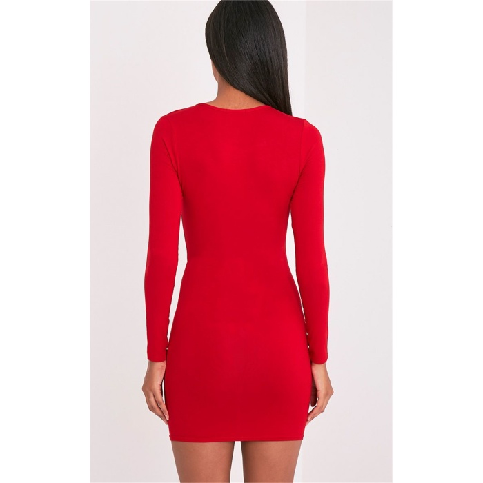 Boefje Uzun Kollu Mini Kırmızı Elbise