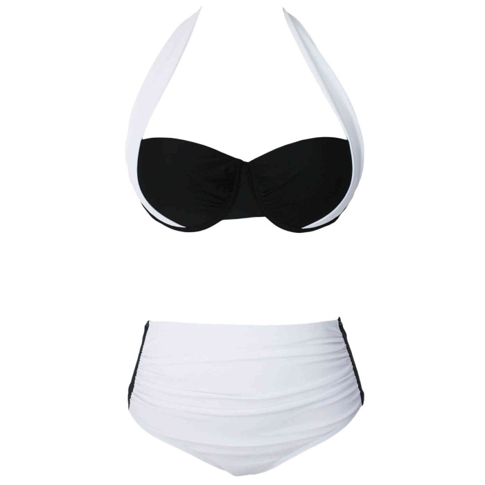 Boefje Kaplı Siyah Beyaz Tasarımlı Yüksek Bel Bikini Takımı