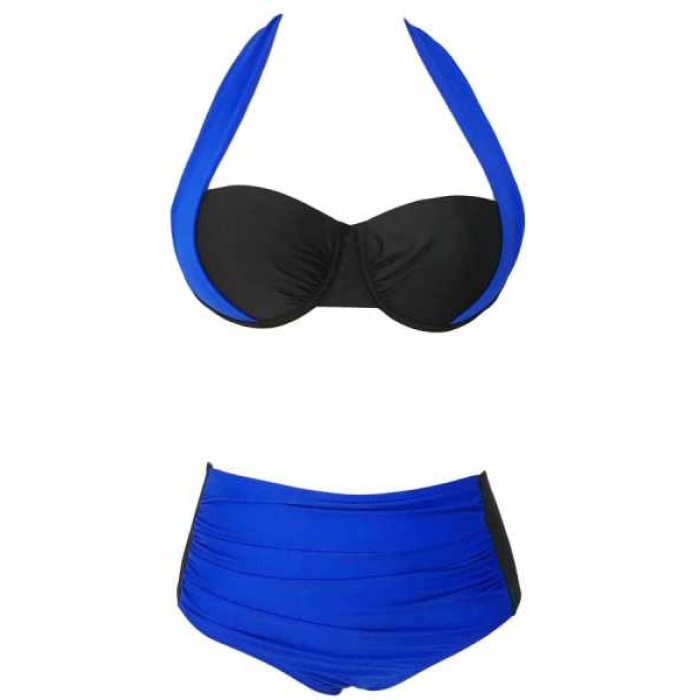 Angelsin Kaplı Mavi Siyah Şık Tasarımlı Yüksek Bel Bikini - Ms418985