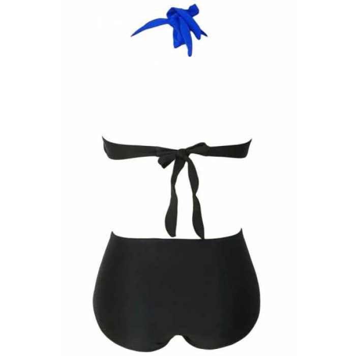 Angelsin Kaplı Mavi Siyah Şık Tasarımlı Yüksek Bel Bikini - Ms418985