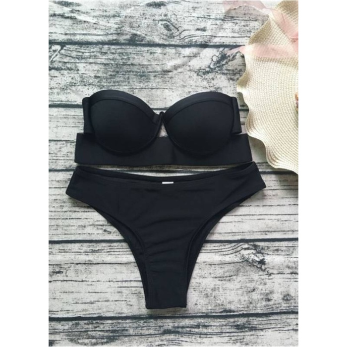 Angelsin Siyah Straplez Bikini Takım - Ms4266