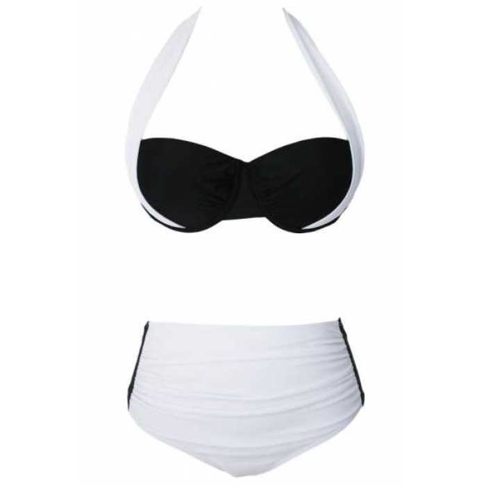 Angelsin Kaplı Siyah Beyaz Şık Tasarımlı Bikini - Ms418981