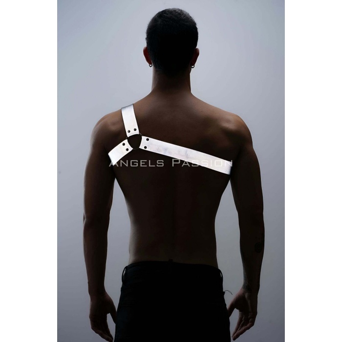 Reflektörlü (karanlıkta Parlayan) Tek Omuz Erkek Göğüs Harness, Clubwear - Brfm32