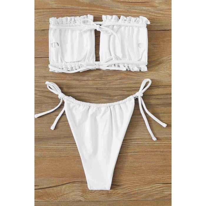 Angelsin Brezilya Model Büzgülü Bağlamalı Bikini Altı Beyaz Ms41649