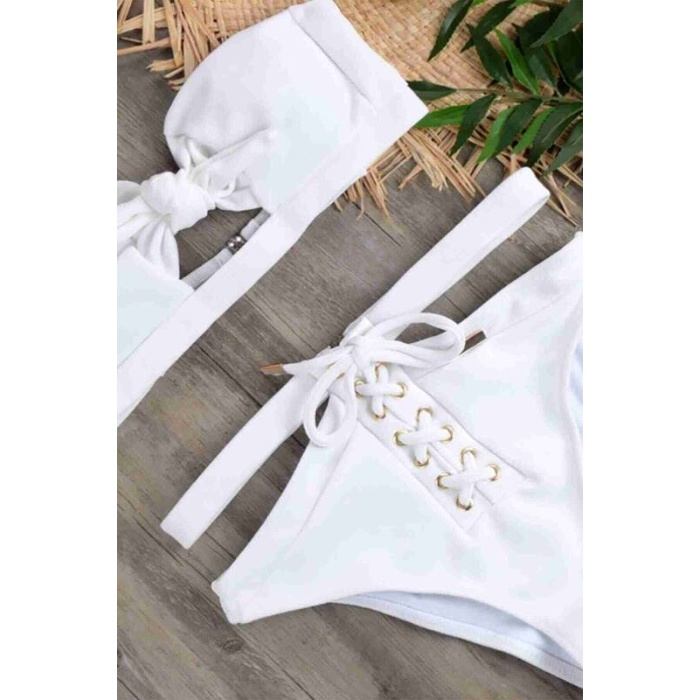 Angelsin Özel Tasarım Bikini Üstü Beyaz Ms41268