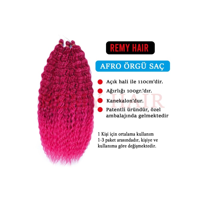 Afro Örgüsü Saç - Kızıl Pembe 100gr.