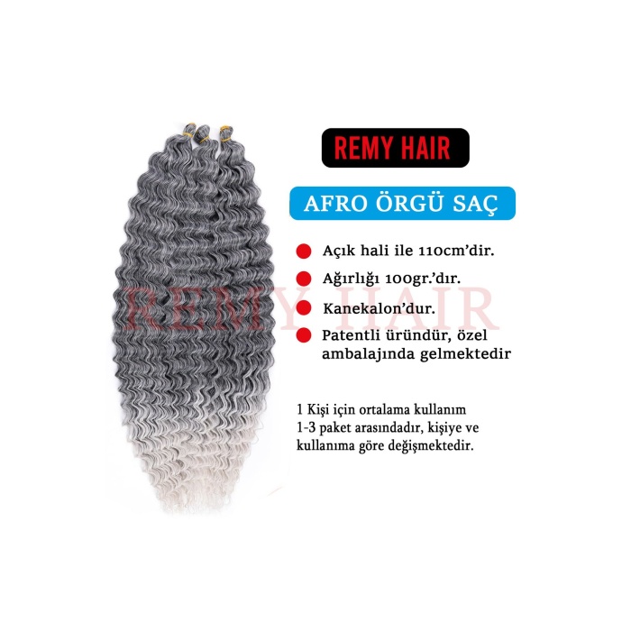 Afro Örgüsü Saç - Gri Ombreli 100gr.