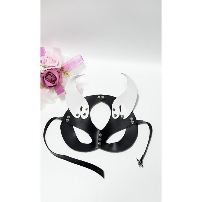 Siyah/beyaz Şeytan Kulak Deri Sexi Maske 800484