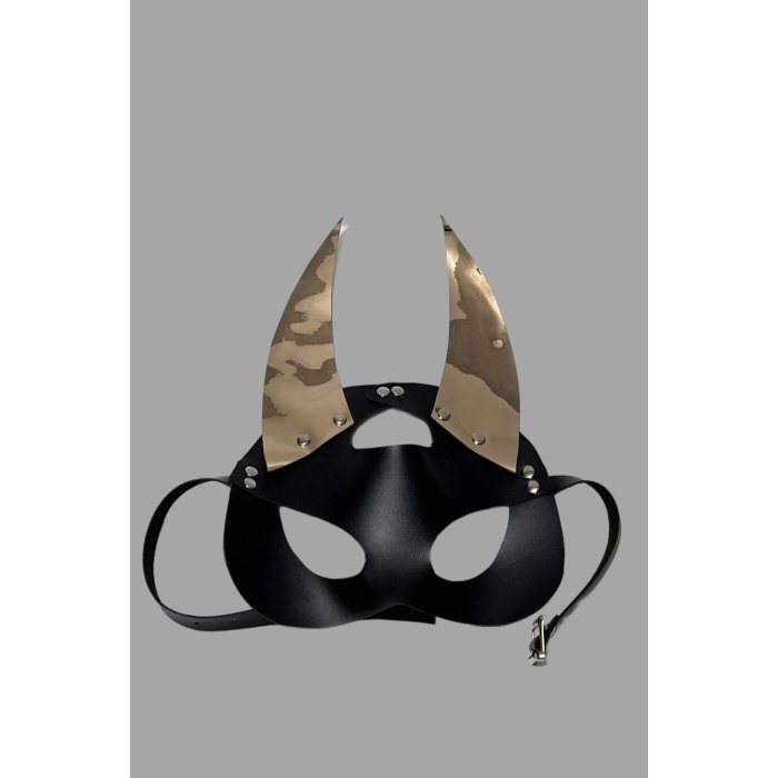 Siyah/gold Sivri Uclu Kulaklı Deri Maske 800471